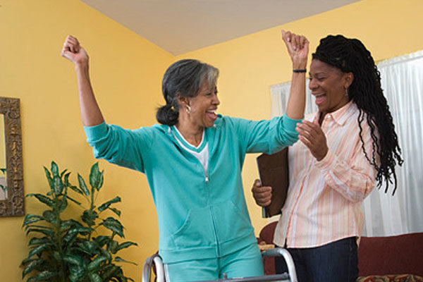 patient and nurse cheering