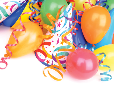 birthday party balloons and ribbon