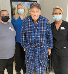 Shady Lawn Nursing and Rehab Resident David P pictured with staff members