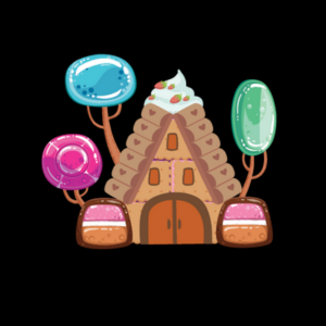 iStock photo of cartoon gingerbread house with candy toppings.