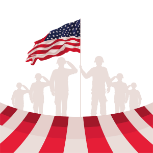veterans day silhouette of American flag and soldiers saluting